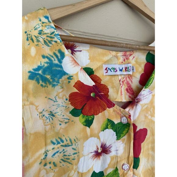 Jams World Floral Print Button Front Sleeveless Dress Strawbiscus Large Vintage - Picture 3 of 10